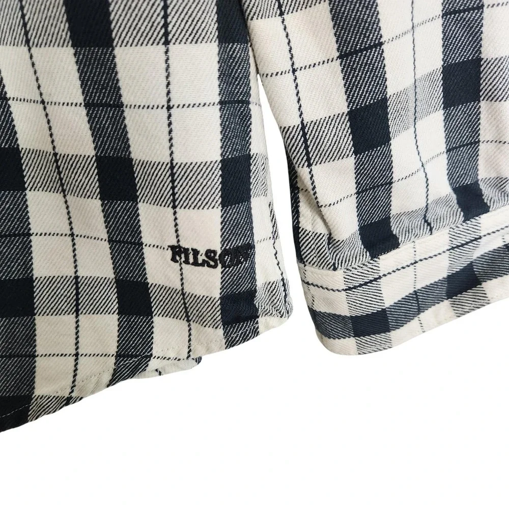 FILSON Alaskan Guide Shirt Womens Medium Cream Black Plaid Flannel Button Front - Picture 5 of 12